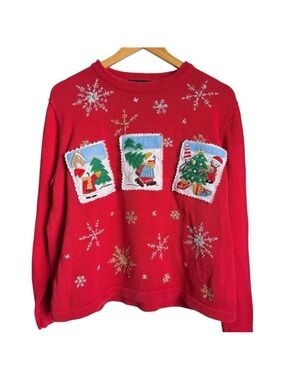 Vintage Women’s Ugly Christmas Sweater Size XL Pullover Knit Red Festive Snowman